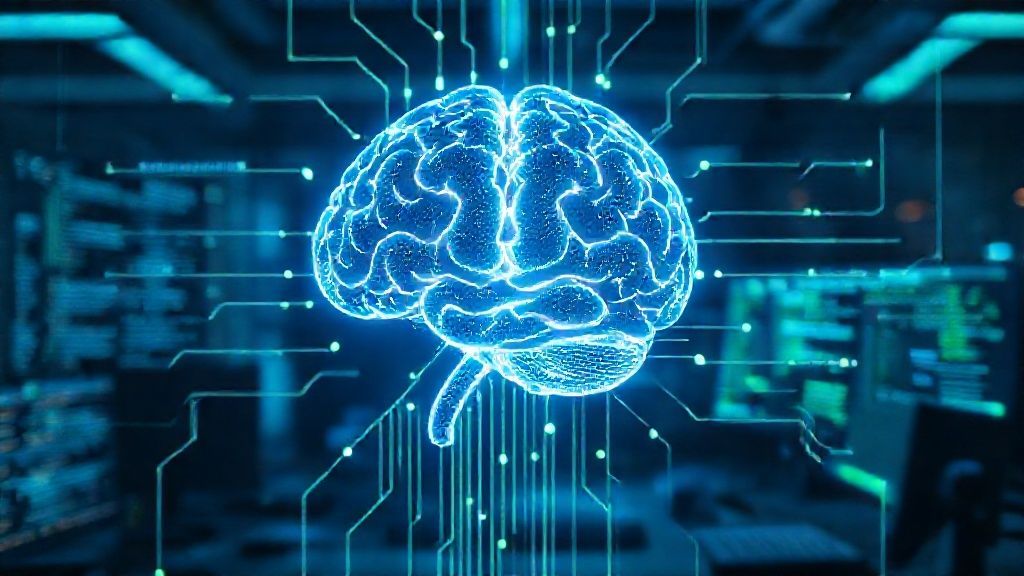 Futuristic digital interface illustrating AI cognitive load management and data organization.