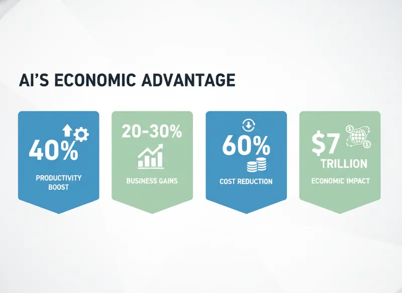 Infographic showing key statistics on generative AI's productivity boost and economic impact.
