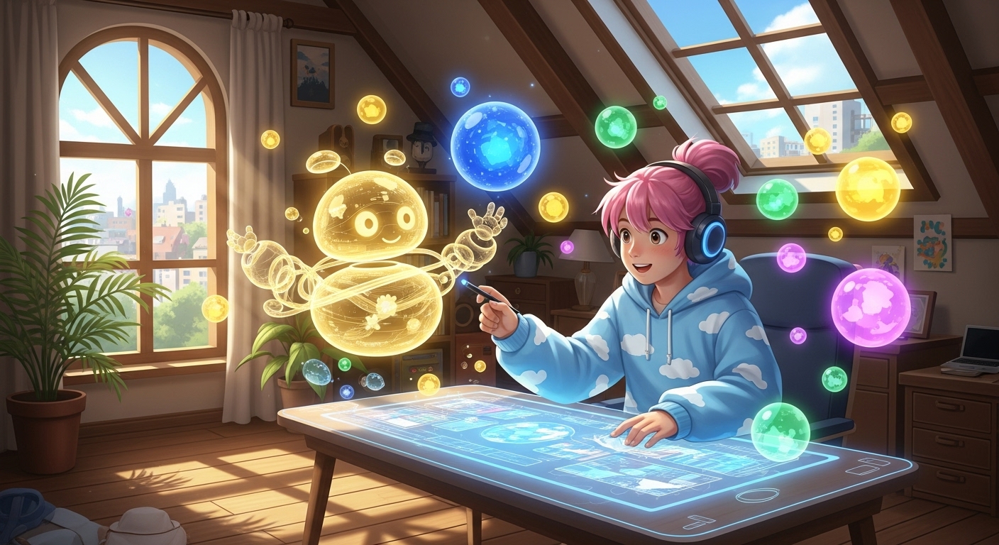 A content creator collaborating with an AI, demonstrating the creative power of using large language models for content ideation.