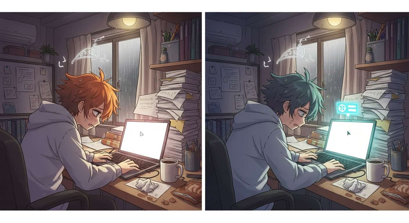 A blogger overcoming writer's block with the help of the best AI writing assistants, transforming their content creation process.