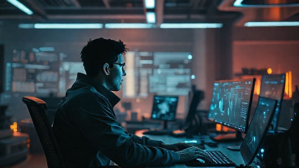 A person using Generative AI for focus systems in a futuristic office