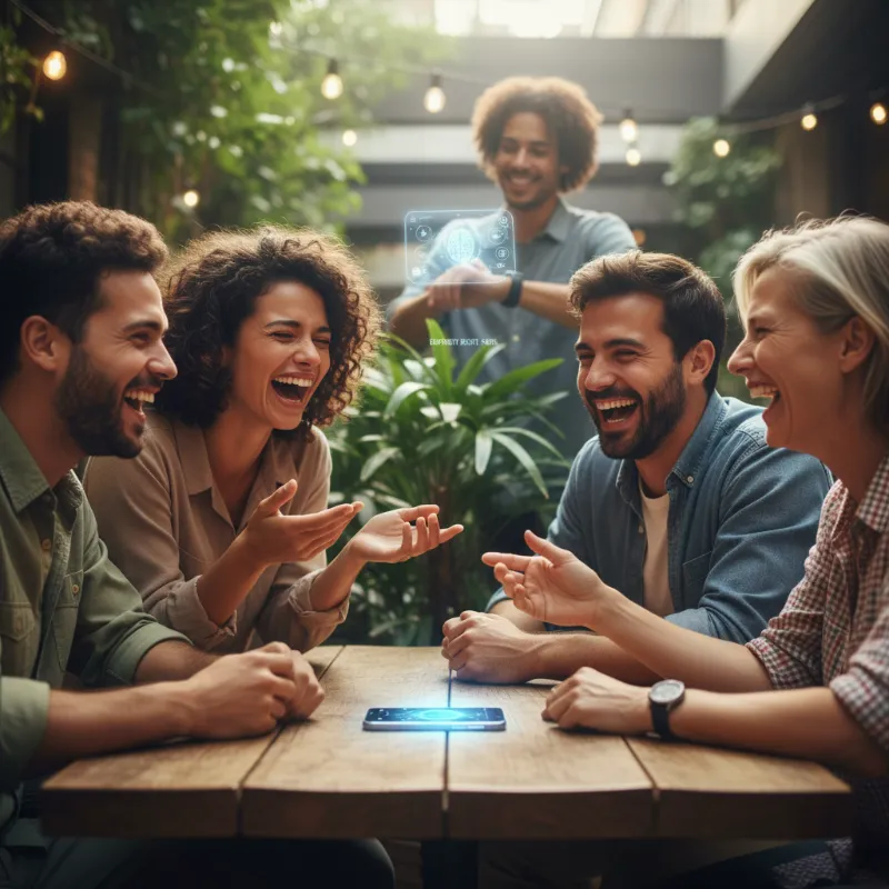 People connecting socially, subtly implying AI's role in enhancing emotional intelligence for better human relationships